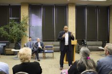 U.S. Rep. Marc Veasey talked on NE Campus about common problems faced by college students. 