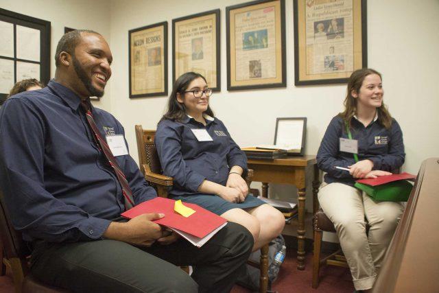 TCC students Carlos Mathurin, Adriana Rivera and Catlin Lewis meet with Fort Worth state Rep. Craig Goldman in his Austin office. He explained to them what life is like as a state legislator. 

Photos by Katelyn Townsend/The Collegian