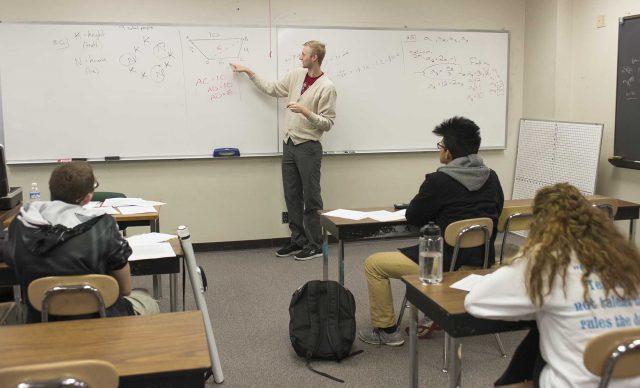 Students take a workshop to help prepare them for the Jim Bolen Math Competition Feb. 24. They study previous tests in the workshops. 

Peter Matthews/The Collegian