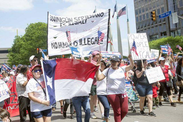 Protesters marched from the Cathedral Shrine of the Virgin Guadalupe to Dallas City Hall during the Mega March in Dallas April 9.  Participants chanted, “Si se puede!” and other chants while marching for immigration reform.  

Katelyn Townsend/The Collegian