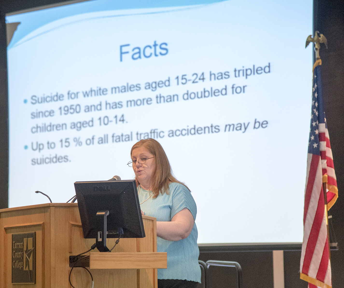 SE counselor Michelle Faith speaks about suicide, the leading cause of death for 10-to-34-year-olds in Texas.