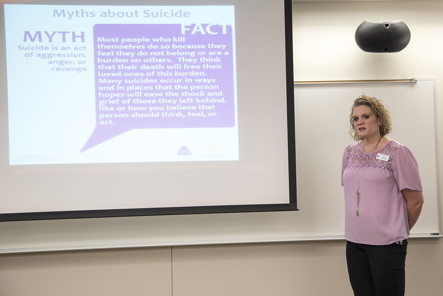 NE counselor Miranda Thornton breaks down some of the myths and stigmas of suicide during the #StopTheStigma Suicidality presentation on NE Campus Oct. 12.