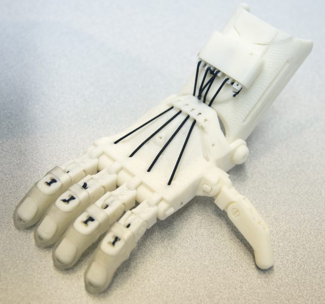 The club uses this prosthetic test hand as a model to print new ones.