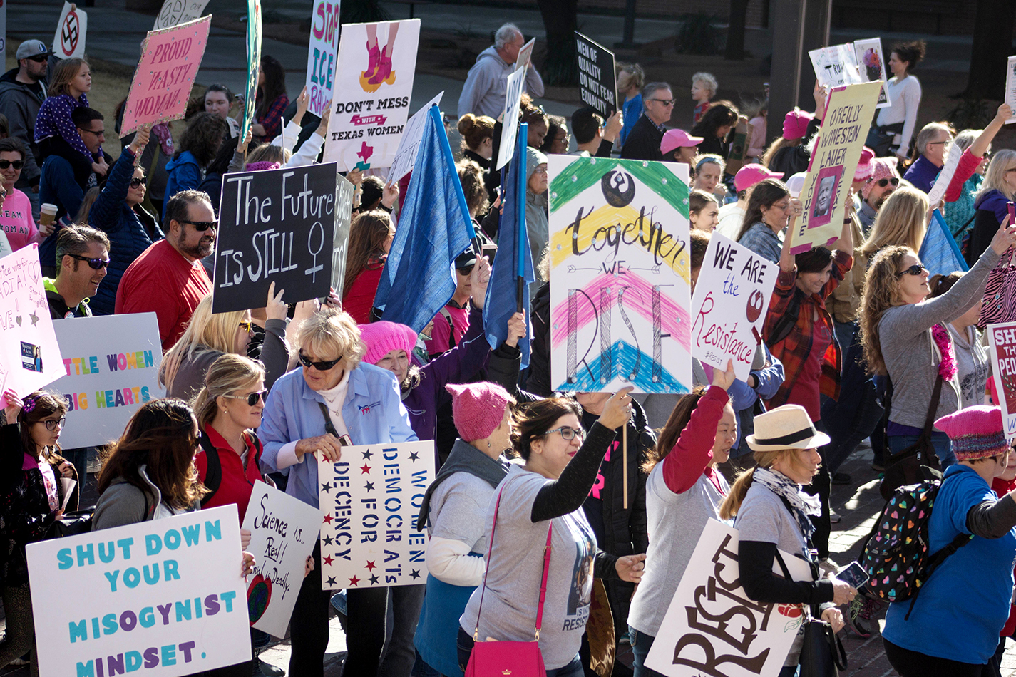 People from various walks of life and across varying genders attend the Women’s March Jan. 20 in downtown Fort Worth. Organizers estimated 5,000 supporters took to the streets to show their support for women’s rights.