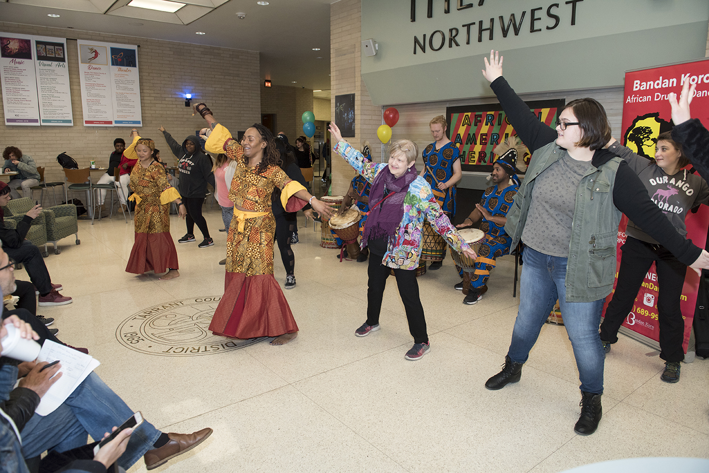 NW students join in dancing with the Bandan Koro traditional African drummers Feb. 7.