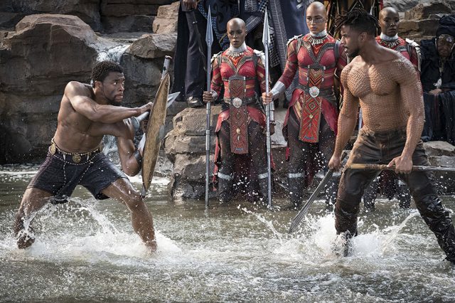 King T’Challa faces off with antagonist Erik Killmonger, who has his eyes on the Wakandan throne. Killmonger, born in America, comes to Wakanda as an outsider.