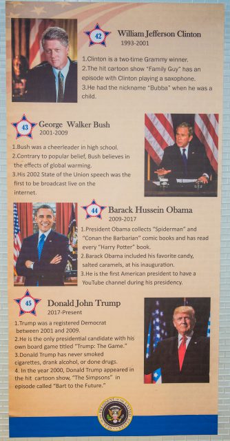 Some of the presidents featured on the SE wall are presidents of the last 20 years, including current U.S. president Donald Trump.