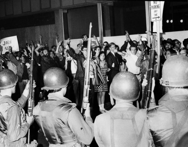 The National Guard meets angry protesters at the Democratic National Convention in 1968. Unrest came after the assassinations of Robert Kennedy and Martin Luther King Jr.