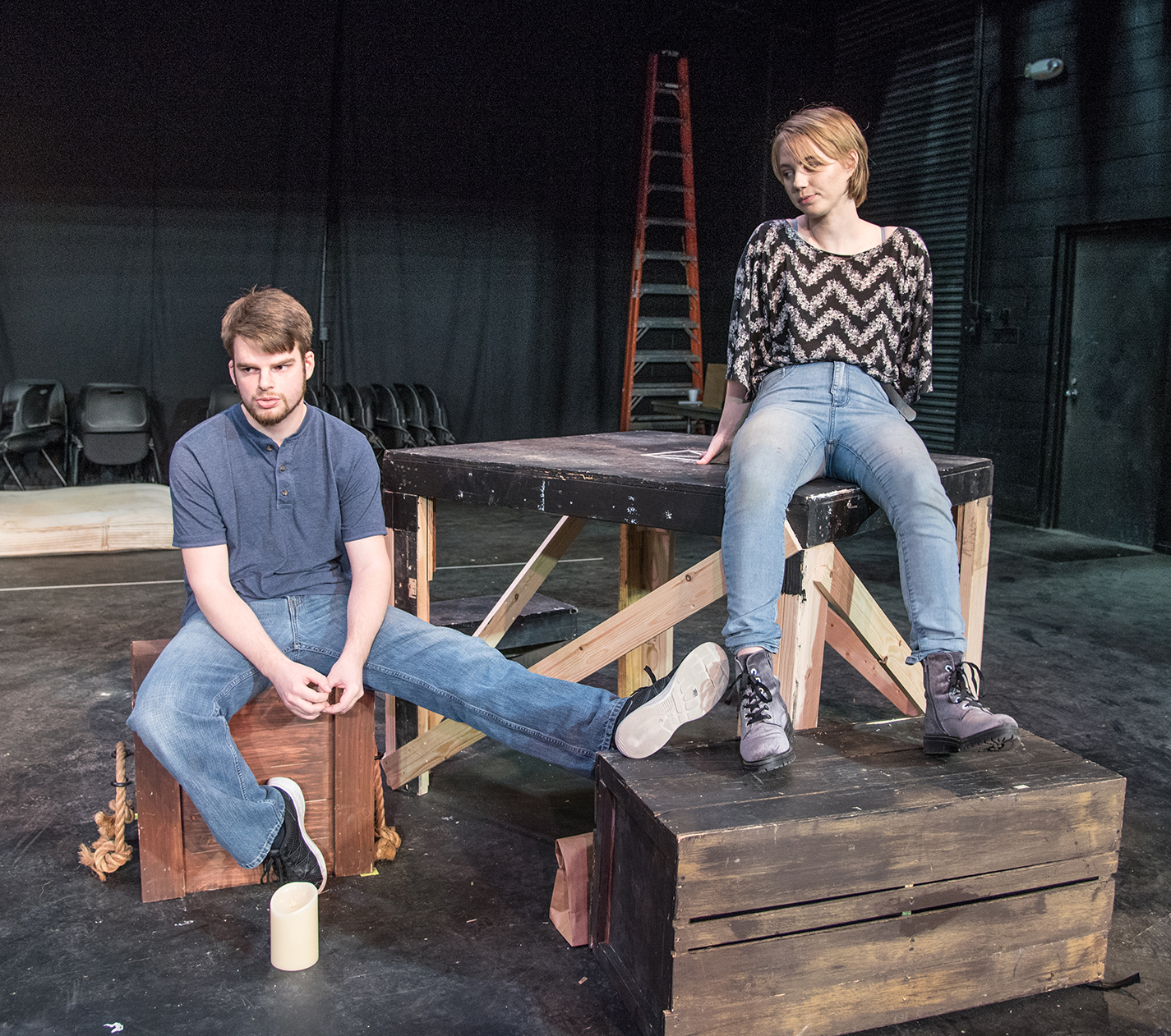 NW student Tavin Bothel portrays Dalton Pace and NW student Lauren Smith portrays Pace Creagan in The Trestle at Pope Lick Creek, which runs in Theatre Northwest April 18-22.
