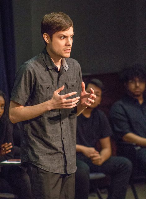 TR student John Parnell performs in Acting Class: Take a Seat! April 26 on TR, which featured acting students.
