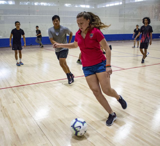 Marine Creek Early College High School student Kaila Odonald was one of only two girls who participated in the indoor soccer tournament.