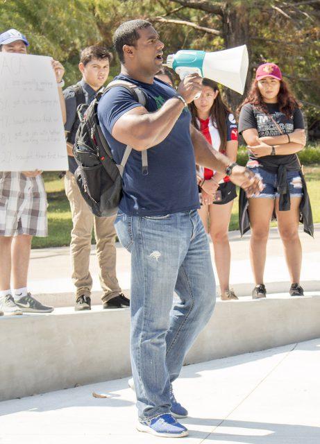 South student Denver Manikam speaks during the 2017 protest.