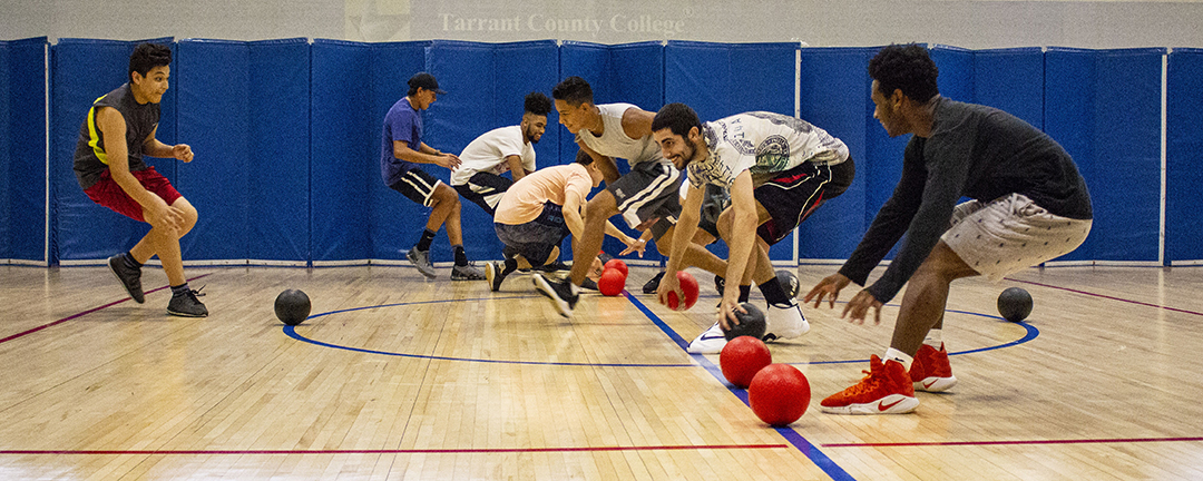 NW students make a dash at the start of an intramural dodgeball match Aug. 29. NW intramurals offer different sports throughout the semester including volleyball Sept. 6 in the NW gym.