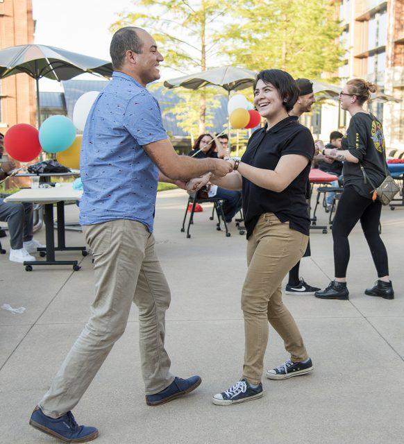 TR students celebrate Hispanic Heritage Month with salsa lessons in October 2017. The Fred Astaire of Fort Worth dance company will provide lessons this fall too. 