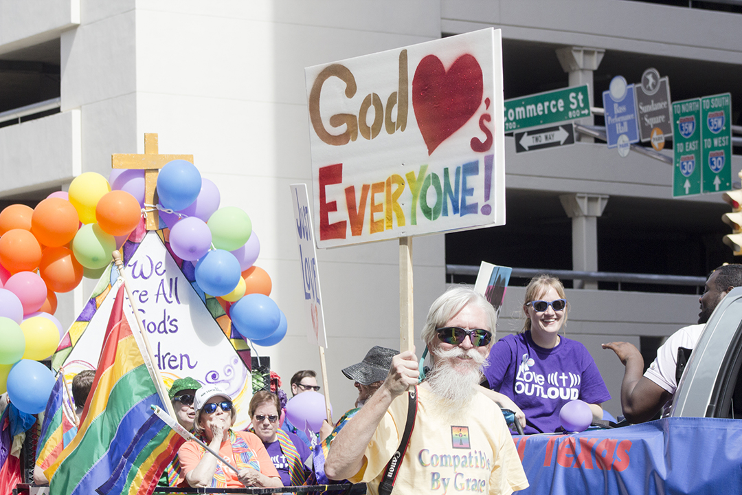 The Central Texas United Methodists for Inclusion group marches during the 2017 Tarrant County Pride Parade along with TCC LGBT student organizations.