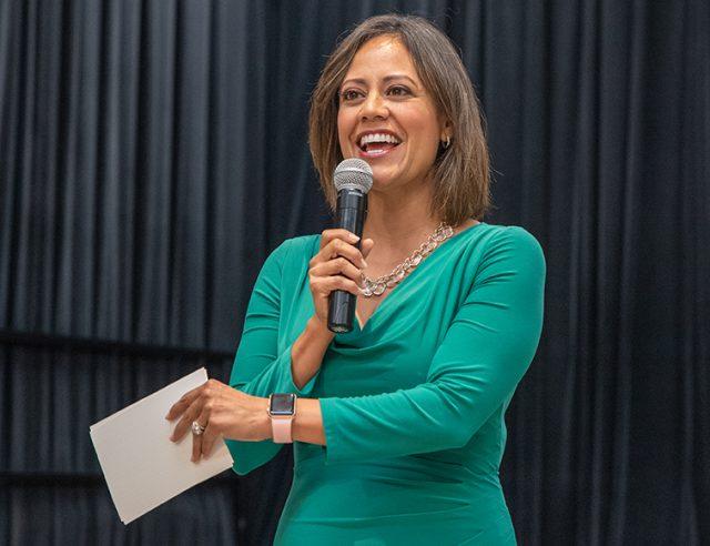 WFAA news anchor and journalist Cynthia Izaguirre speaks about her heritage and the way it shaped her career.
Photo by Joseph Serrata/The Collegian