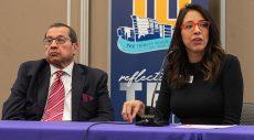 Photo by Joseph Serrata/The Collegian. Successful business leaders Robert Muñoz and Anette Landeros host a panel for Hispanic entrepreneurs to come together to network and find new ways to grow businesses Oct. 8