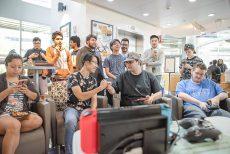 Photo By Joseph Serrata/The Collegian. TR students and MHMR clients congratulate each other after a match of Super Smash Bros. Ultimate during the Gaming for a Change tournament Oct. 4 on TR Campus.