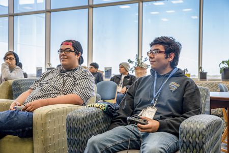 Photos by Joseph Serrata/The Collegian. NW students Alfredo Avelar and Udiel Martinez go head to head for a chance to compete at the end of the year tournament which will include students from the TCC district. They will compete against universities such as UTA, TCU and UNT in December.