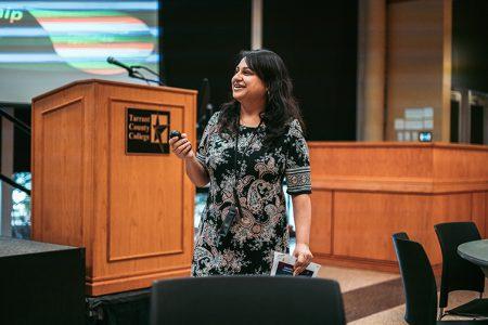 Photos by Brooke Baldwin/The Collegian. SE counselor Divya Patel explains to students how to show emphathy within the global and local cultures Jan. 15.