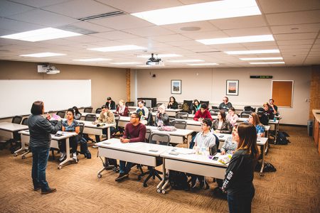 Photos by Christian Garza/The Collegian. NE student accessibility coordinator Kimberly Eason and academic adviser Carey Miller talk to students about learning styles and how to embrace one’s own quirks.