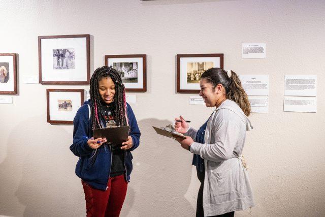 TR students Kayla Swancy and Casey Segovia explore the Decorative Arts Collection exhibit. Photos by Brooke Baldwin/The Collegian