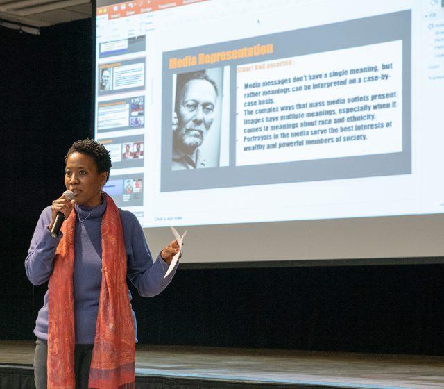 NE English assistant professor Shewanda Riley discusses the importance of Twitter in bringing to light to Black Americans’ lives and experiences Feb. 4.  Photo by Joseph Serrata/The Collegian