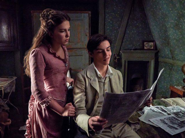 Photos courtesy Netflix
Enola, played by Milly Bobby Brown, and Viscount Tewkeseury, played by Louis Partridge, glance through the newspaper to look for clues from Enola’s mother, Eudoria.
