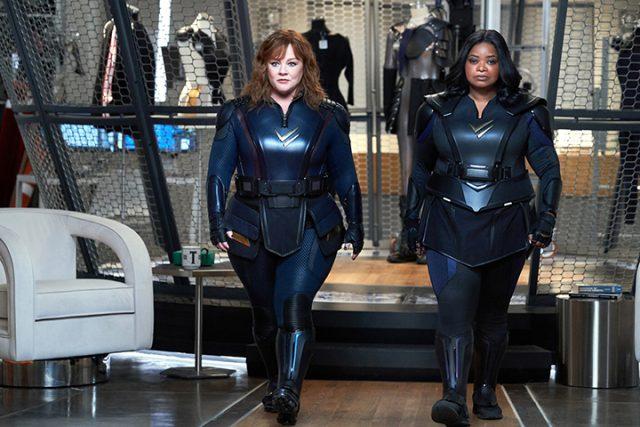 Emily and Lydia, played by Melissa McCarthy and Octavia Spencer, don their superhero suits for the first time after receiving their powers.   