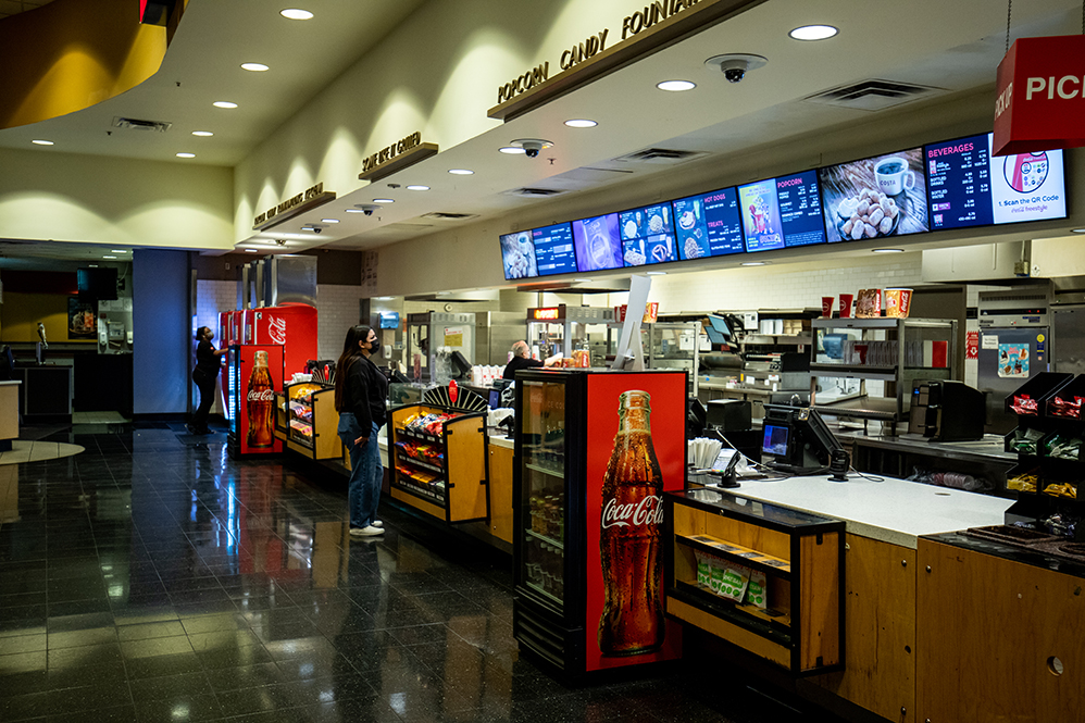The concession stand at an AMC at the Parks Mall in Arlington. Shot by Joel Solis on 3/29