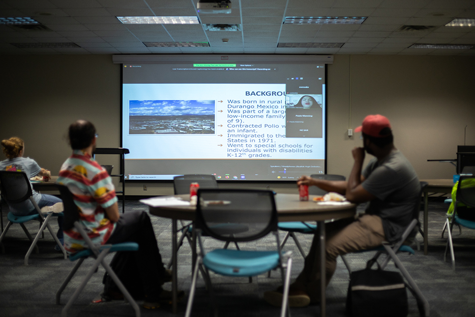 Two South students watch author and motivational speaker Pascuala Herrera’s virtual presentation during the event Not Always a Valley of Tears April 5. Joel Solis/The Collegian