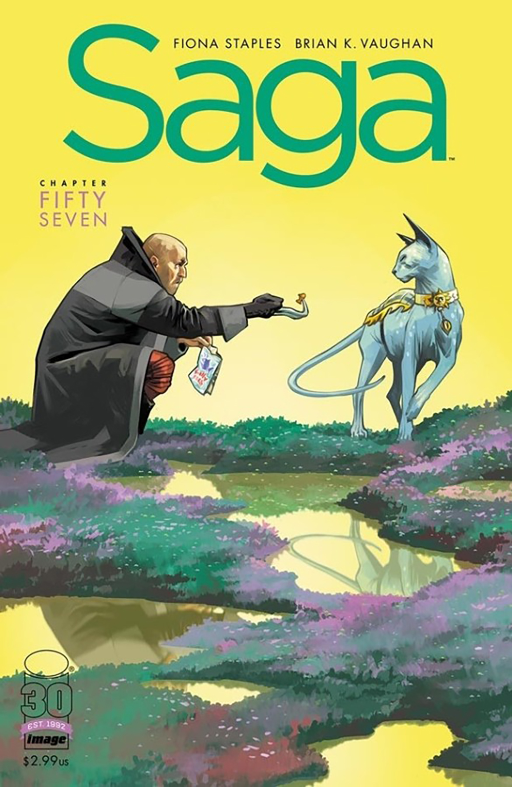 The front cover art of issue 57 of the comic Saga. The series is written by Brian K. Vaughan and illustrated by Fiona Staples. Please buy it from a local comic shop. Photo courtesy of Image Comics