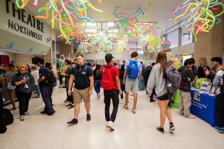Students look around different tables set up for Northwest Fest held on Sept. 1 in the WTLO building under balloon decorations hanging from the ceiling. Photos by Joel Solis/The Collegian