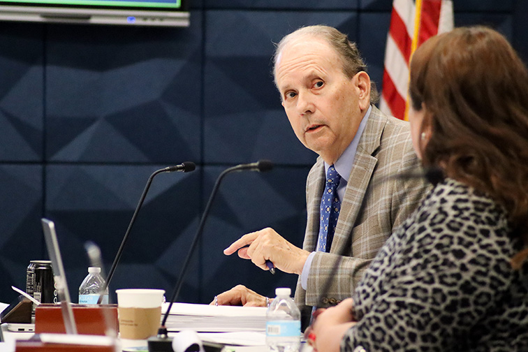 Trustee Kenneth Barr makes comments about the tax rate at the board meeting on Thursday Sept. 15, 2022. Alex Hoben/The Collegian