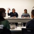 Coordinator of TRiO programs Mandy Hernandez and TRiO student Damaris Pinales discuss with their book club in the TRiO labs at South Campus. KJ Means/The Collegian