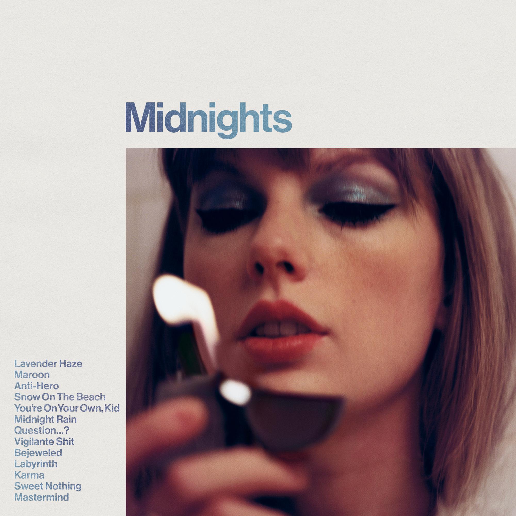 Taylor Swift’s ‘Midnights’ album cover featuring songs such as “Bejeweled” and “Anti-Hero,” released on Oct. 21 at midnight. Photo Courtesy of Republic Records