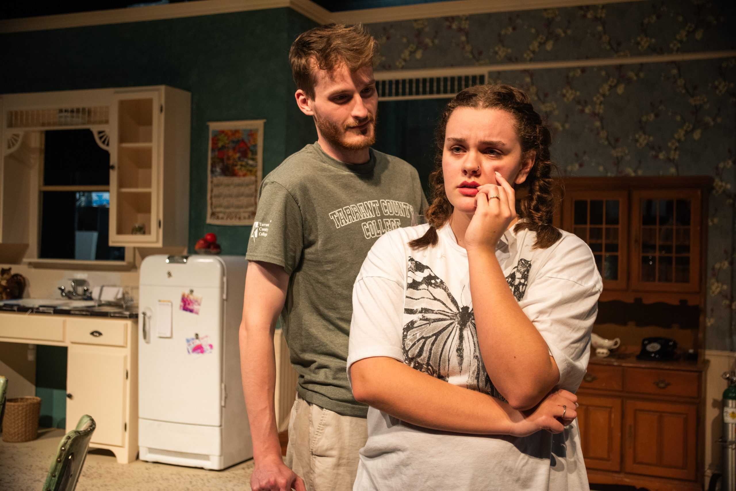 Alex Hoben/The Collegian NE students Jacob Armstrong, who plays Doc Porter, and Miranda Hildner, who plays Meg Magrath, practice on set of "Crimes of the Heart."