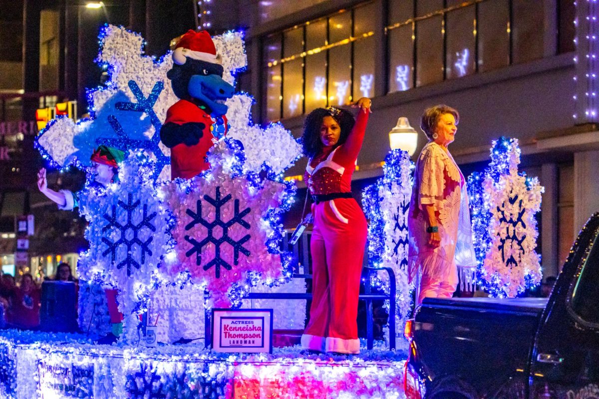 TCC's "Enjoy the Show" float featured actors from Lawman Bass Reaves and Grey's Anatomy, highlighting the RTVB program on NE Campus.