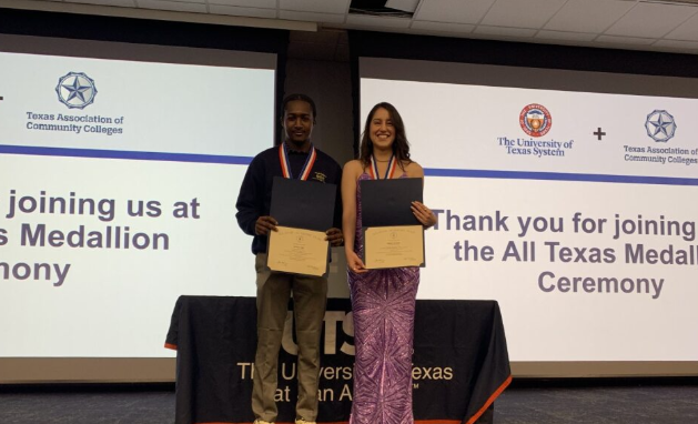 TR students Samy Asi and Shelsy Arevalo receive their All-Texas Academic Team awards