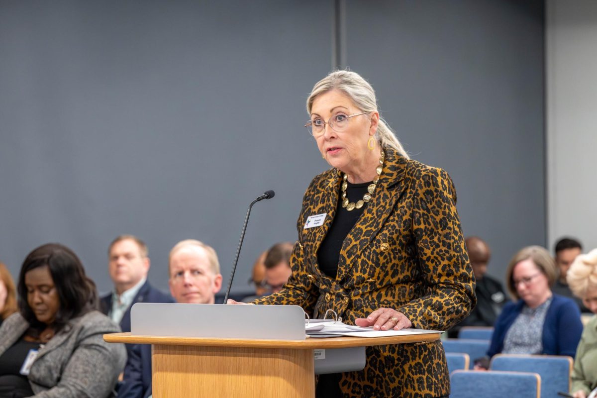 Chief Financial Officer Pamela Anglin presents at the Board of Trustee meeting Jan. 22.