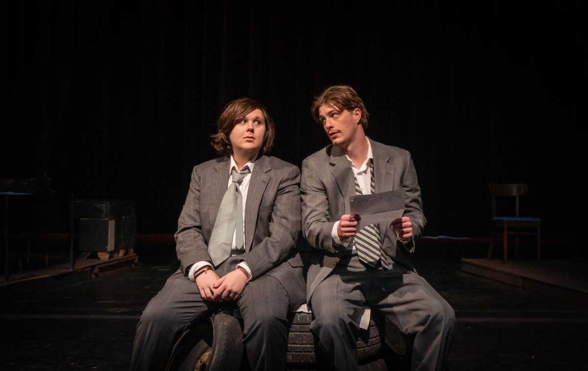 Dobbitt played by Jack Pruett and Hanrahan played Zare Zare perform "Below the Belt," a play set in a strange post-apocalyptic workplace runs April 9-11 at 7:30 p.m. at Carillon Theater.