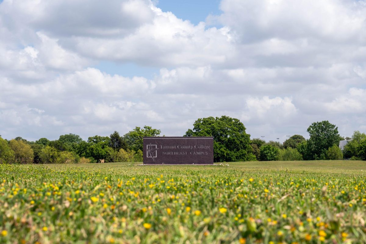 NE TCC campus sign sits at the corner of N Harwood and Hwy 26 in Hurst, TX.