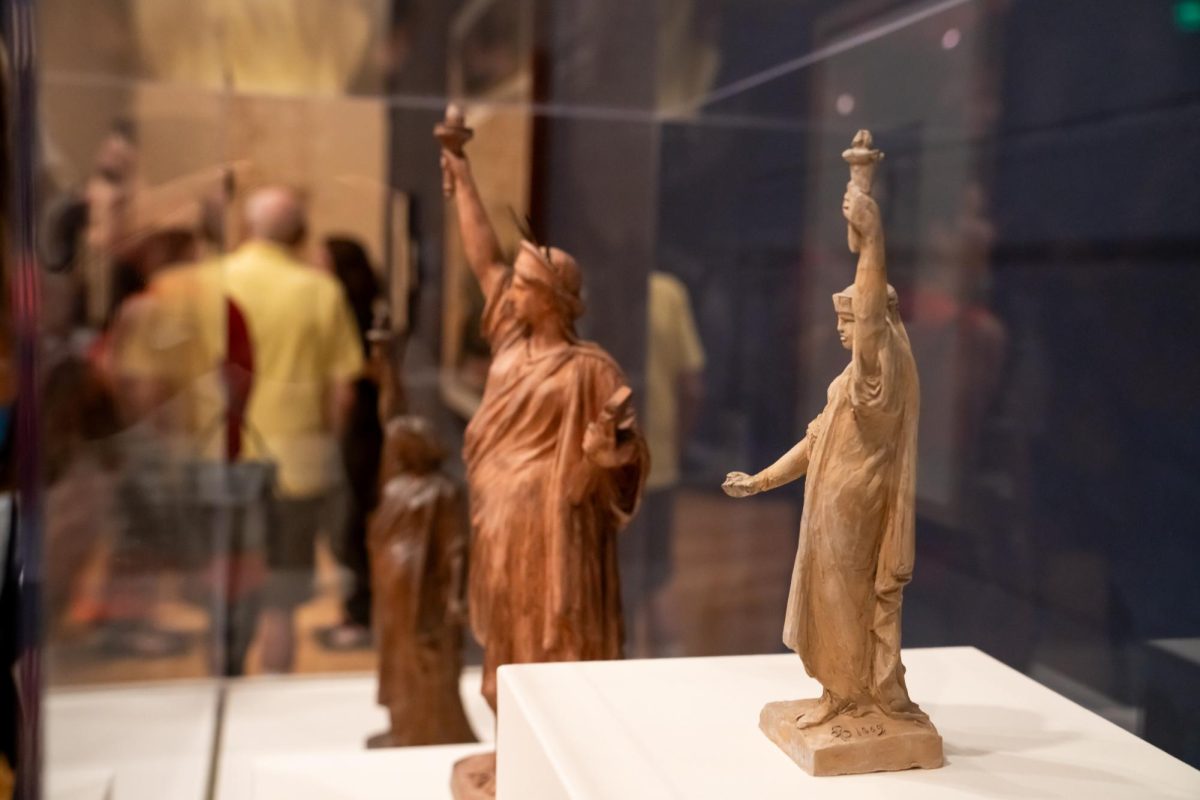 The models on display demonstrate the evolution from a “Study for the Lighthouse Statue of Suez” to “Liberty Illuminating the world.” 