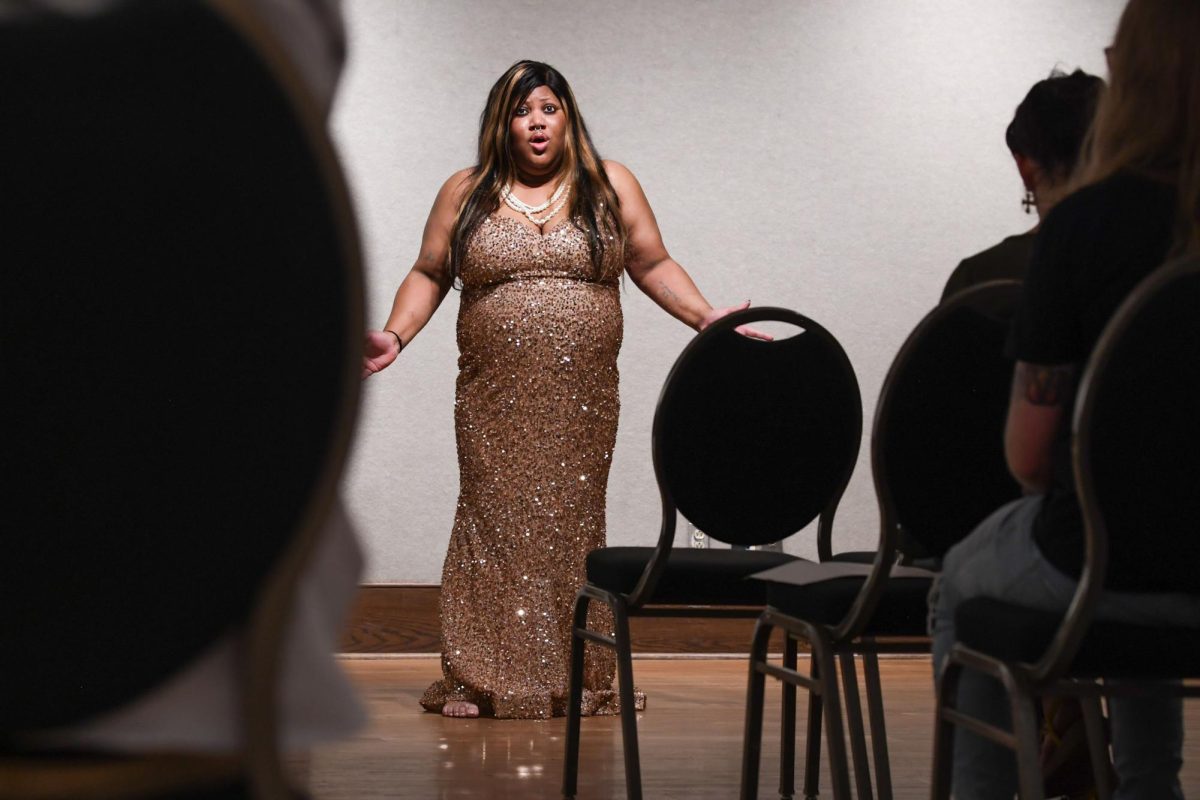 NE student Christina Ray sings “Think of Me” from “The Phantom of the Opera” during her recital on April 14