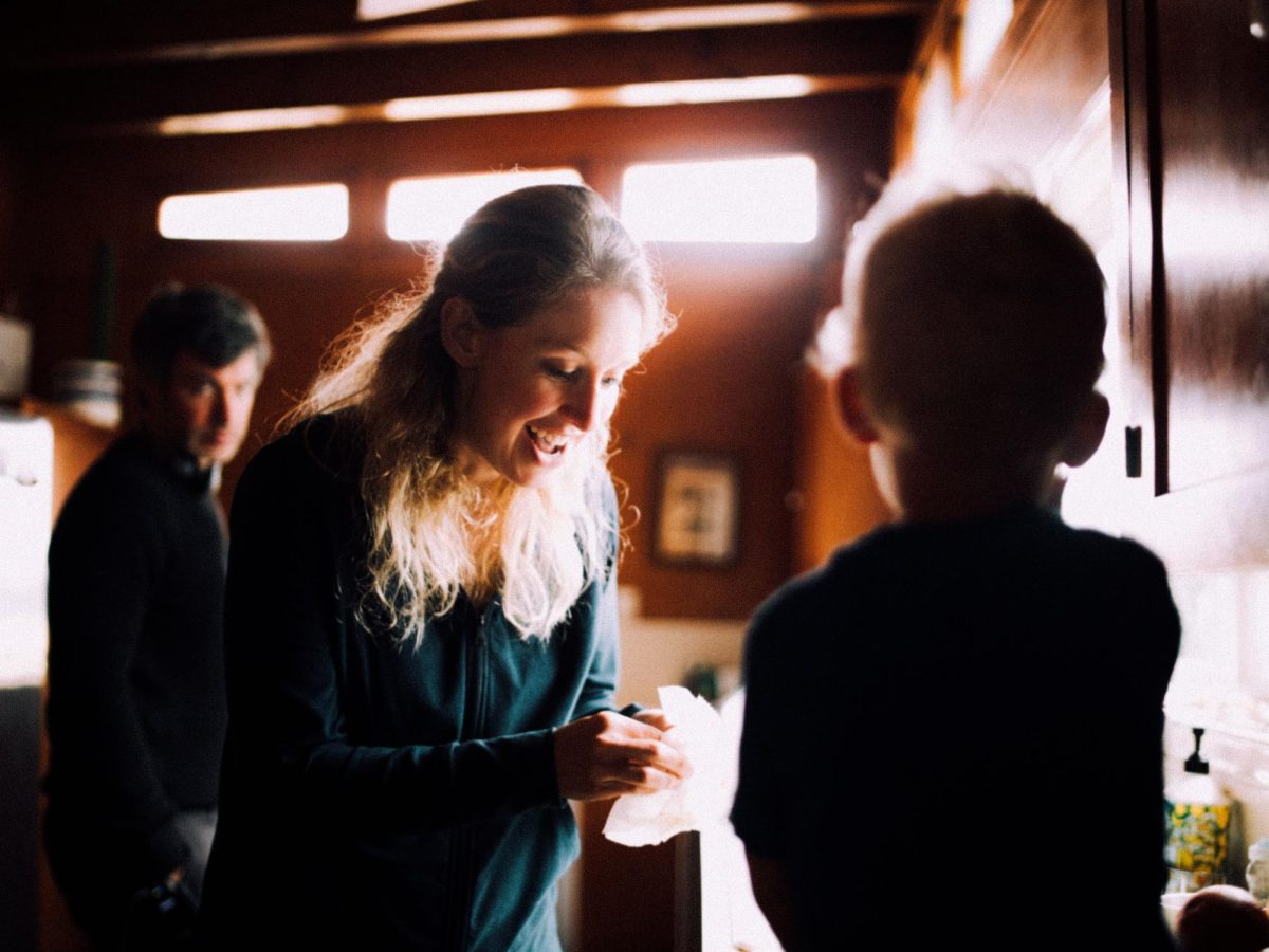 Elizabeth Holmes prepares to change her child’s diaper as docufilm co-director Nathan 
Fielder observes. The film released in theaters Oct. 16. 